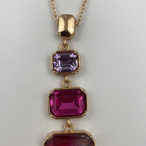 4/$20 A New Day Pink, Purple Rhinestone Gem and Gold Tone Chain Pendant Necklace - Picture 3 of 6